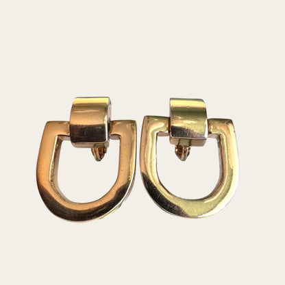 Vintage Givenchy Sculptural Horseshoe Clip-On Earrings, Gold Tone, French Designer Statement
