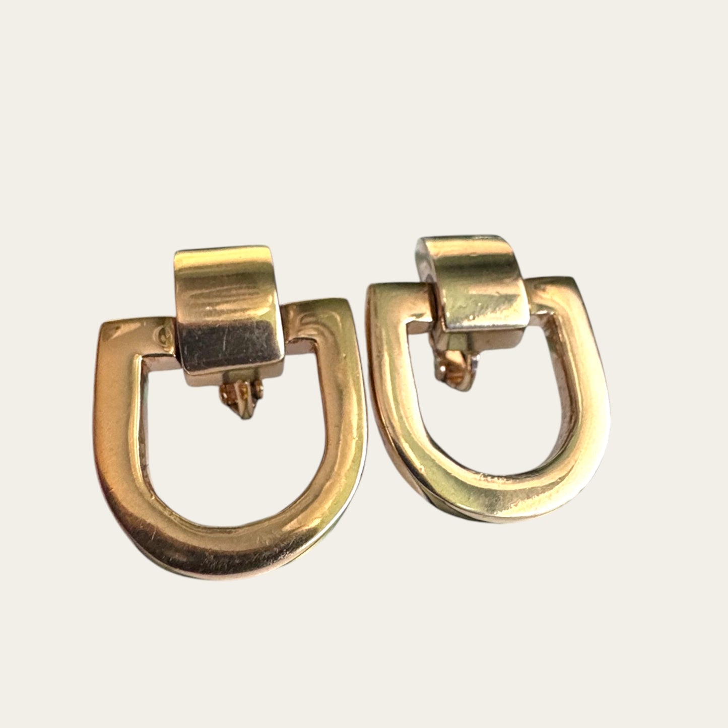 Vintage Givenchy Sculptural Horseshoe Clip-On Earrings, Gold Tone, French Designer Statement