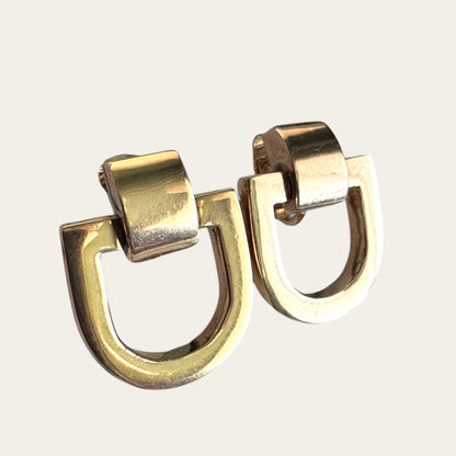 Vintage Givenchy Sculptural Horseshoe Clip-On Earrings, Gold Tone, French Designer Statement