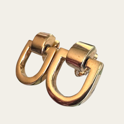 Vintage Givenchy Sculptural Horseshoe Clip-On Earrings, Gold Tone, French Designer Statement