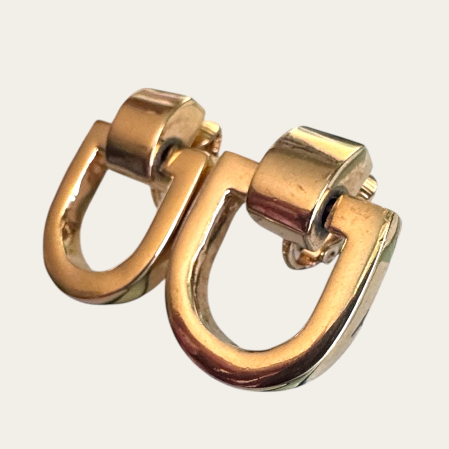 Vintage Givenchy Sculptural Horseshoe Clip-On Earrings, Gold Tone, French Designer Statement