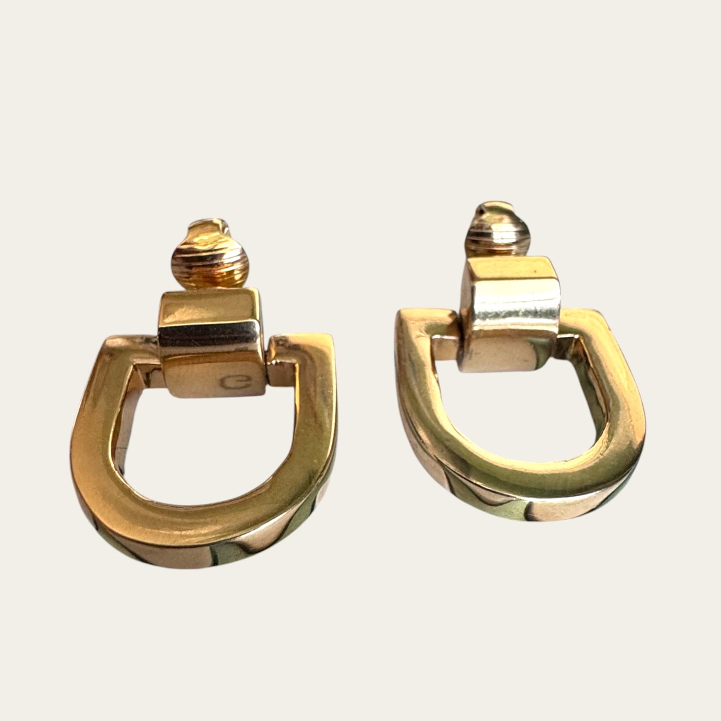 Vintage Givenchy Sculptural Horseshoe Clip-On Earrings, Gold Tone, French Designer Statement