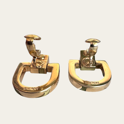 Vintage Givenchy Sculptural Horseshoe Clip-On Earrings, Gold Tone, French Designer Statement