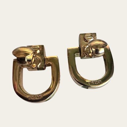 Vintage Givenchy Sculptural Horseshoe Clip-On Earrings, Gold Tone, French Designer Statement