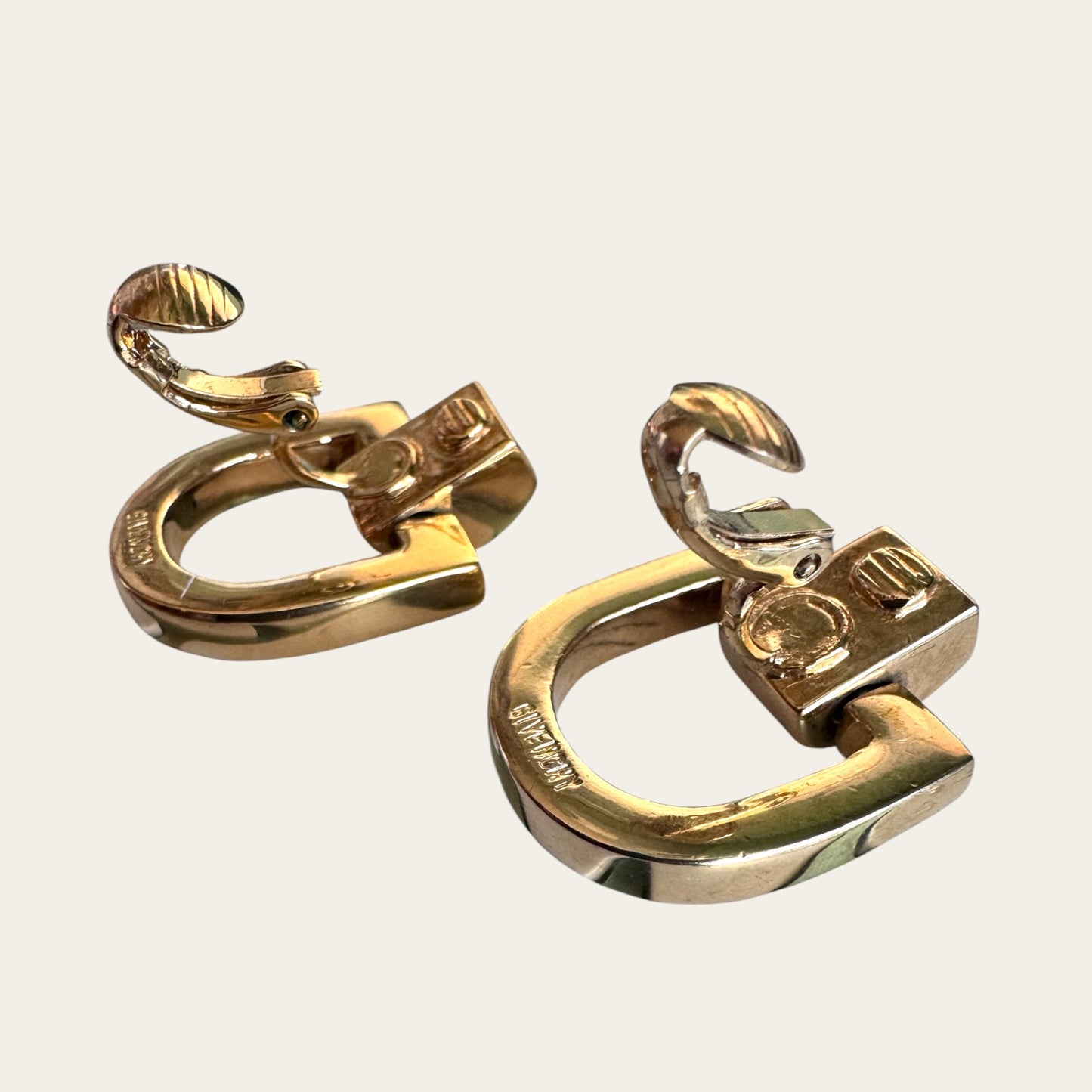 Vintage Givenchy Sculptural Horseshoe Clip-On Earrings, Gold Tone, French Designer Statement