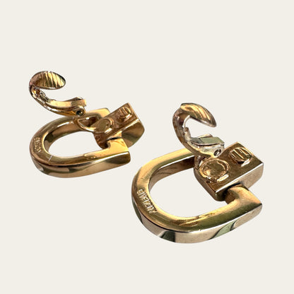 Vintage Givenchy Sculptural Horseshoe Clip-On Earrings, Gold Tone, French Designer Statement