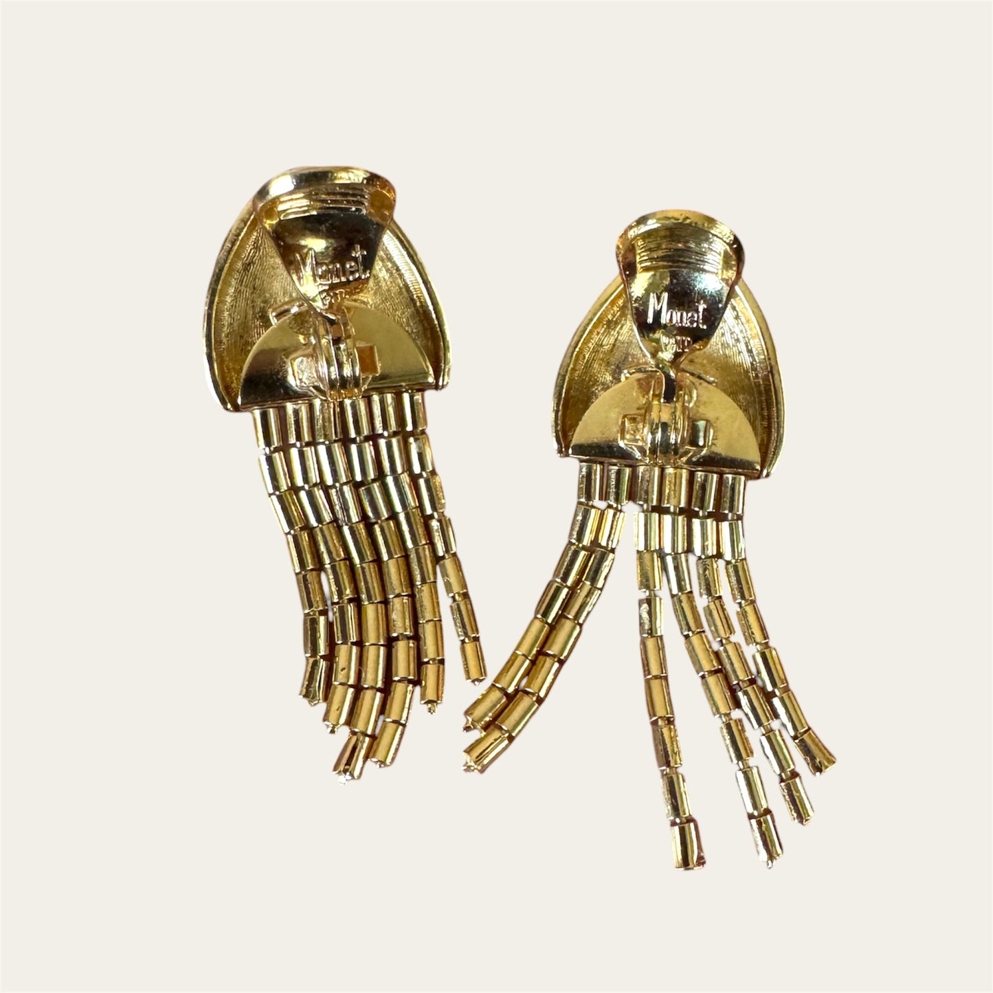 Vintage Monet “Tempo” Multi-Strand Gold Beaded Choker & Dangle Earring Set, 1960s | Nine Strand Sculptural Design