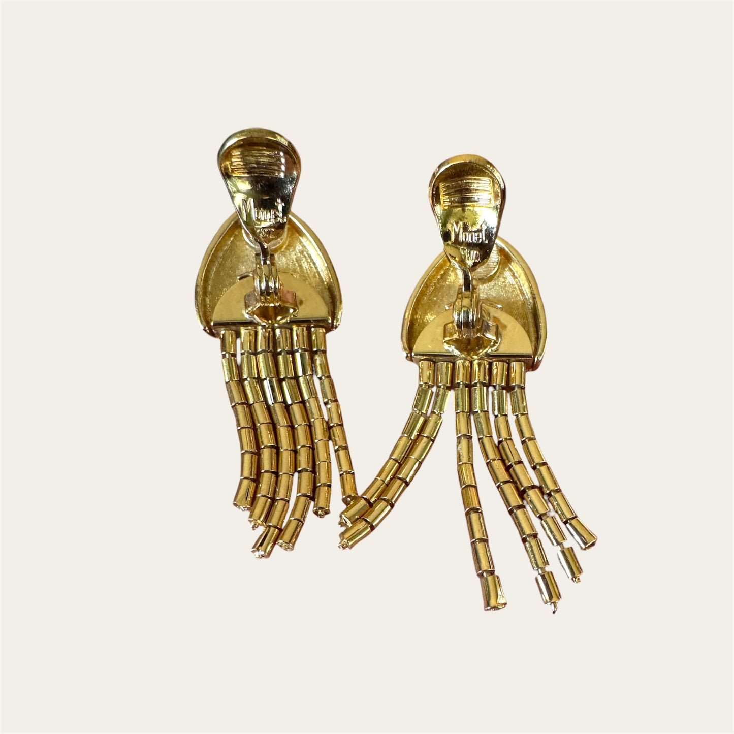 Vintage Monet “Tempo” Multi-Strand Gold Beaded Choker & Dangle Earring Set, 1960s | Nine Strand Sculptural Design