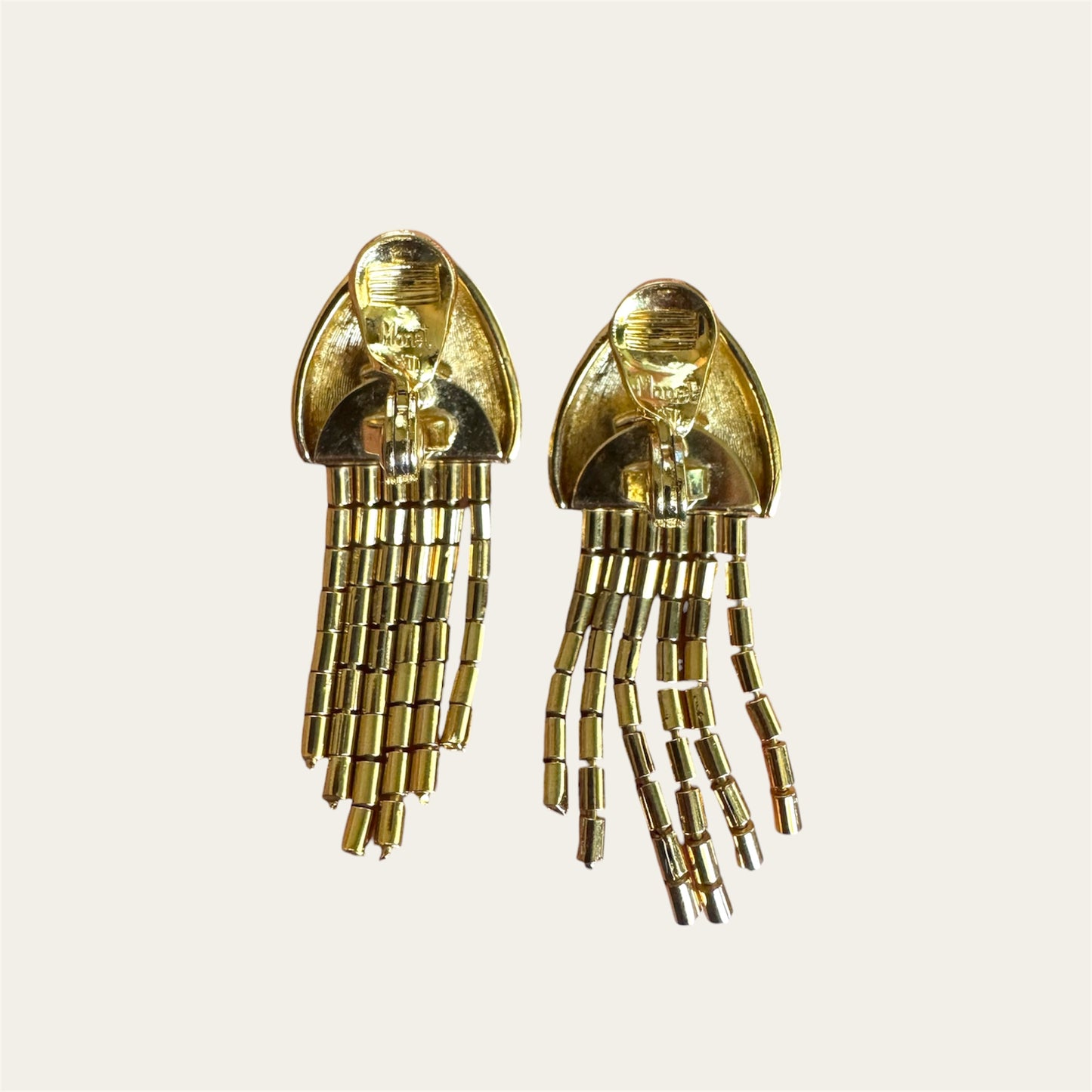 Vintage Monet “Tempo” Multi-Strand Gold Beaded Choker & Dangle Earring Set, 1960s | Nine Strand Sculptural Design