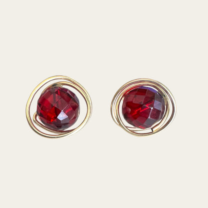 Vintage Cherry Red Bakelite & 12K Gold Filled Screwback Earrings | Art Deco to Early Mid-Century Era