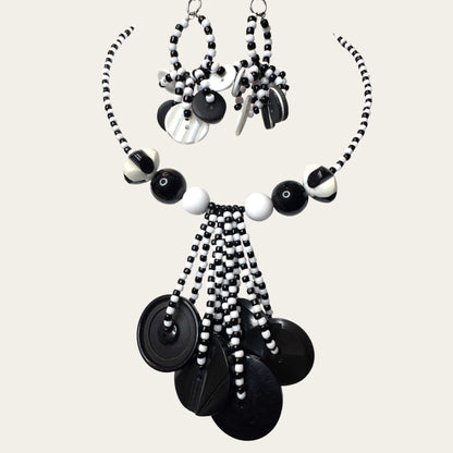 Monochrome Memphis Inspired Lucite & Glass Statement Necklace Set