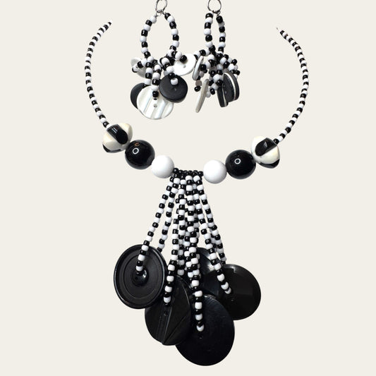 Monochrome Memphis Inspired Lucite & Glass Statement Necklace Set