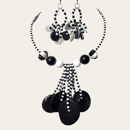 Monochrome Memphis Inspired Lucite & Glass Statement Necklace Set