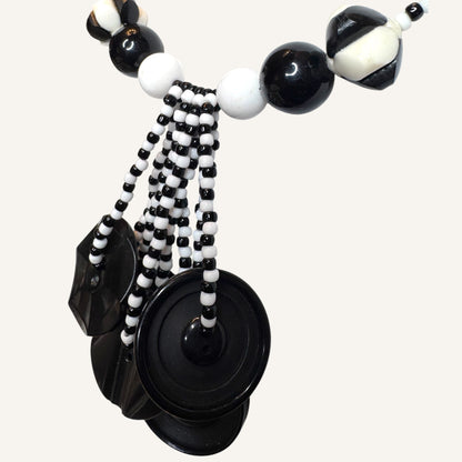Monochrome Memphis Inspired Lucite & Glass Statement Necklace Set