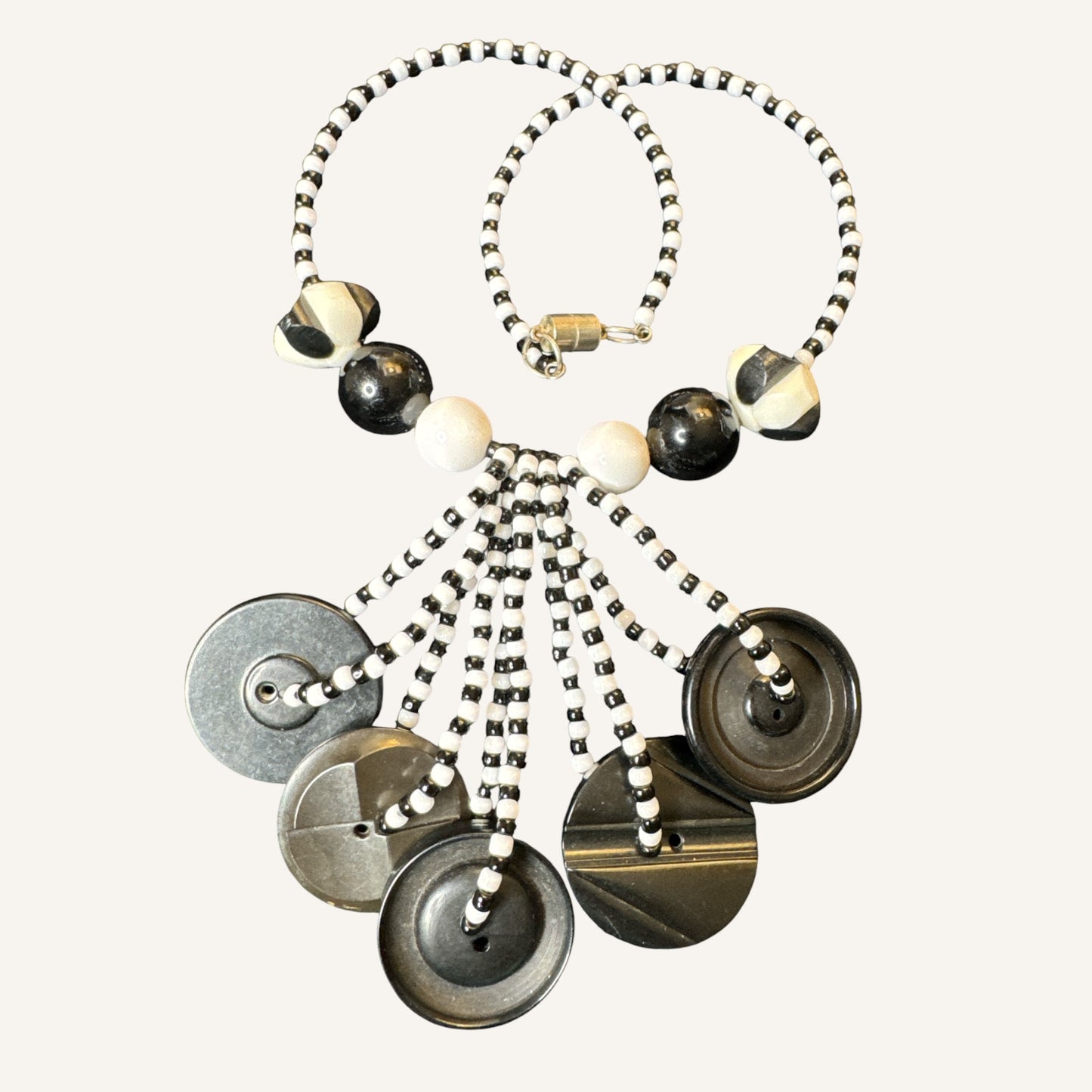 Monochrome Memphis Inspired Lucite & Glass Statement Necklace Set