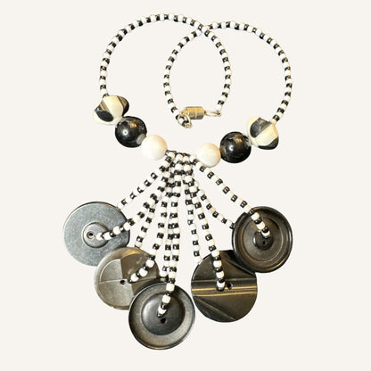 Monochrome Memphis Inspired Lucite & Glass Statement Necklace Set