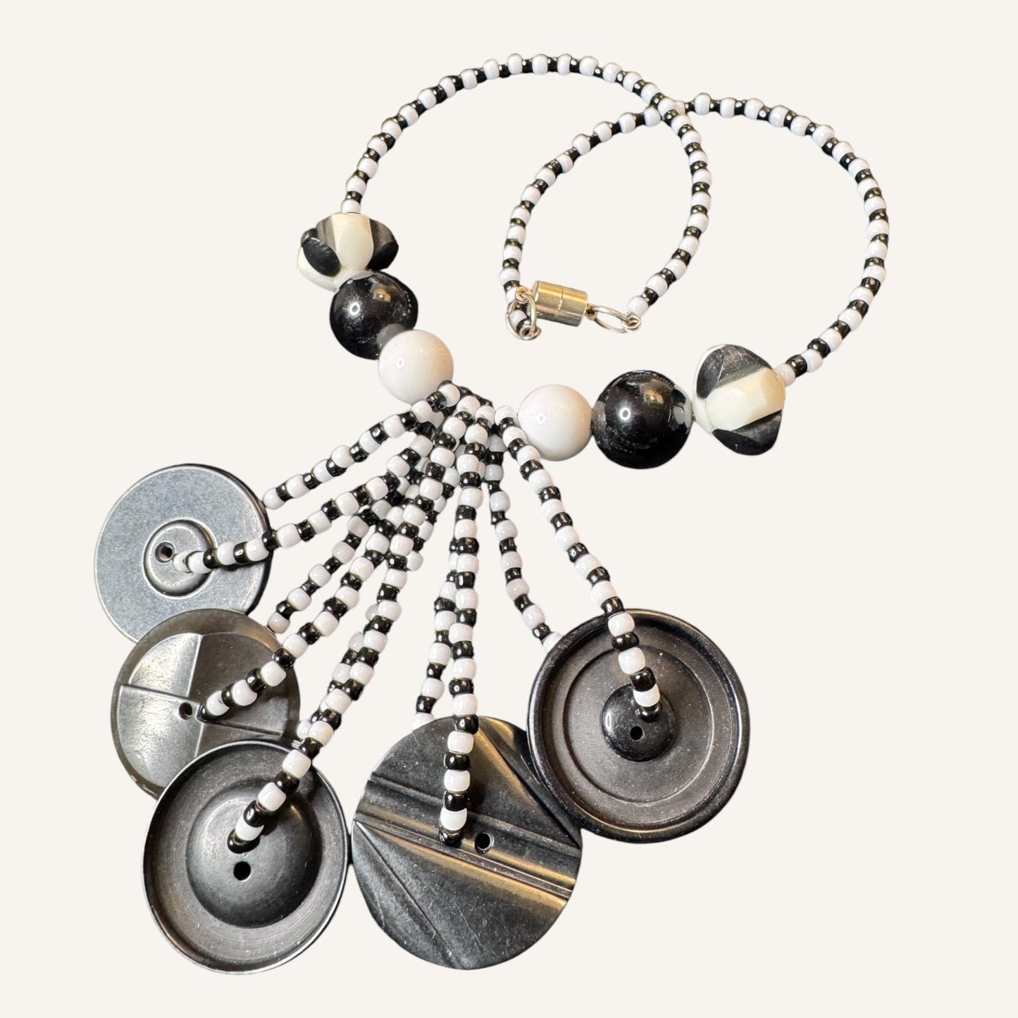 Monochrome Memphis Inspired Lucite & Glass Statement Necklace Set