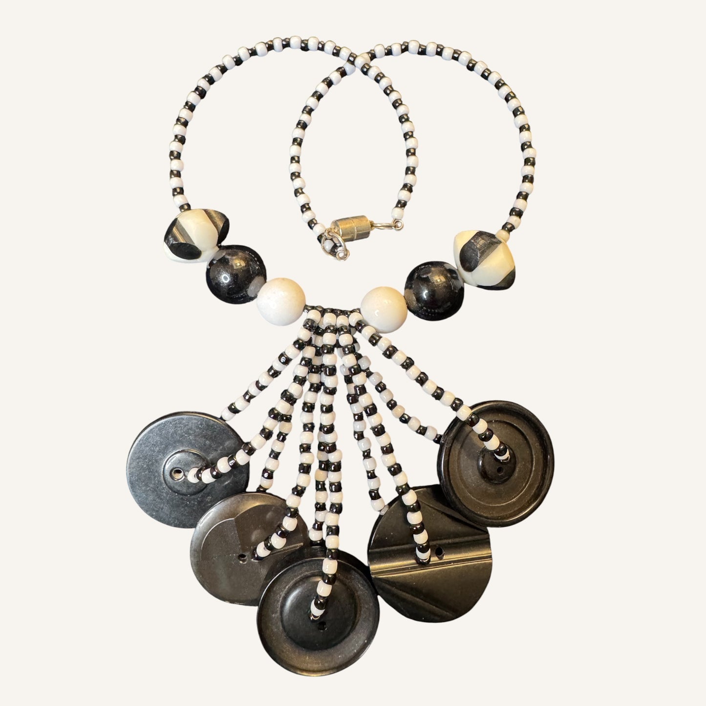 Monochrome Memphis Inspired Lucite & Glass Statement Necklace Set