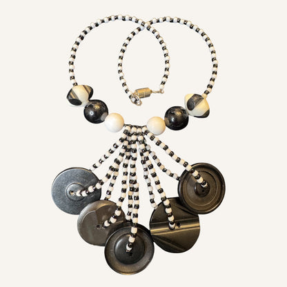 Monochrome Memphis Inspired Lucite & Glass Statement Necklace Set