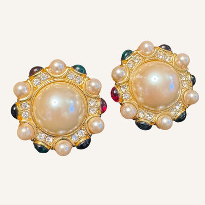 Blanca Faux Pearl & Gripoix Cabochon Statement Clip-On Earrings