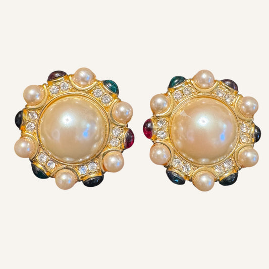 Blanca Faux Pearl & Gripoix Cabochon Statement Clip-On Earrings