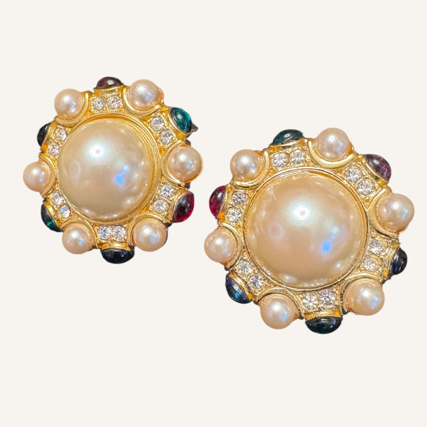 Blanca Faux Pearl & Gripoix Cabochon Statement Clip-On Earrings