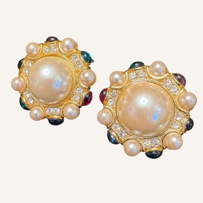 Blanca Faux Pearl & Gripoix Cabochon Statement Clip-On Earrings