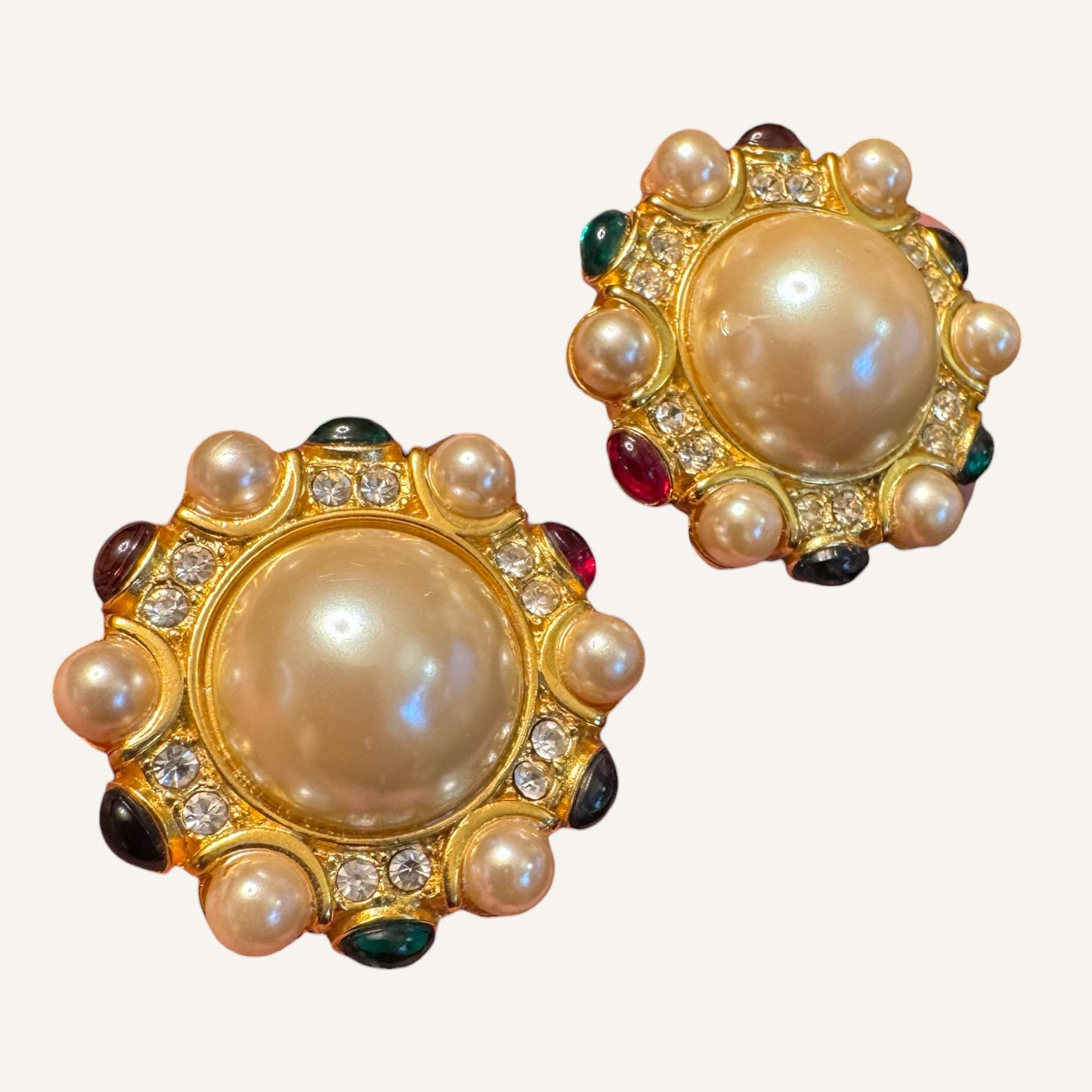 Blanca Faux Pearl & Gripoix Cabochon Statement Clip-On Earrings