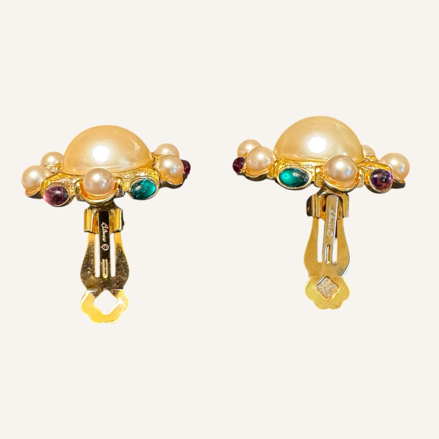 Blanca Faux Pearl & Gripoix Cabochon Statement Clip-On Earrings