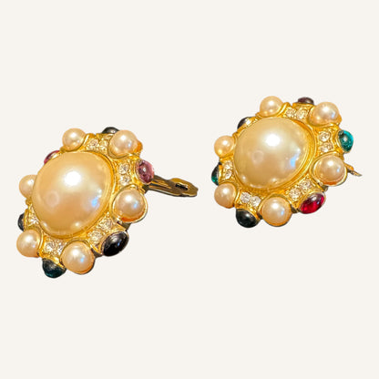Blanca Faux Pearl & Gripoix Cabochon Statement Clip-On Earrings