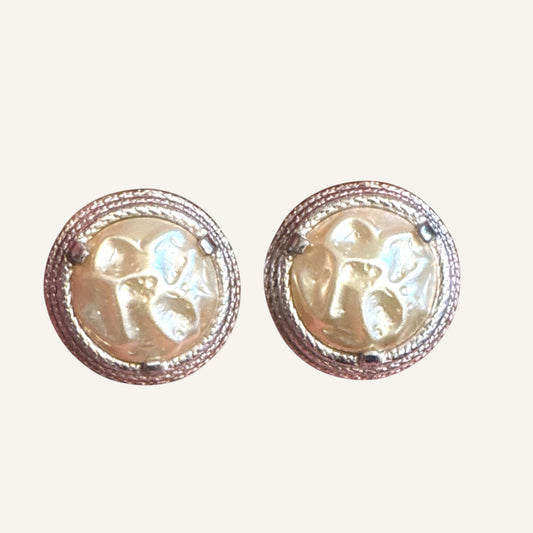 Vintage Elsa Schiaparelli Faux Baroque Pearl Clip-On Earrings – Signed – Silver Tone – Circa 1950s–1960s