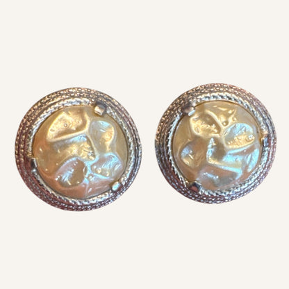 Vintage Elsa Schiaparelli Faux Baroque Pearl Clip-On Earrings – Signed – Silver Tone – Circa 1950s–1960s