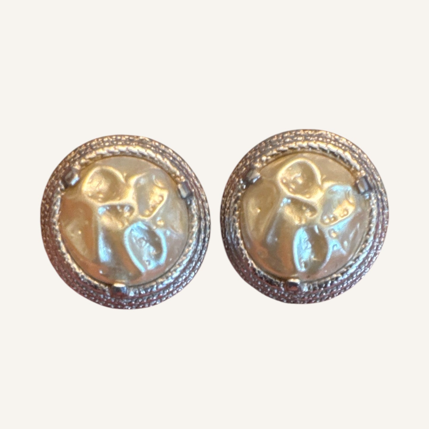 Vintage Elsa Schiaparelli Faux Baroque Pearl Clip-On Earrings – Signed – Silver Tone – Circa 1950s–1960s