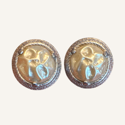 Vintage Elsa Schiaparelli Faux Baroque Pearl Clip-On Earrings – Signed – Silver Tone – Circa 1950s–1960s