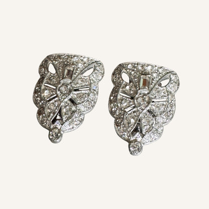 Rare Art Deco Paste Dress Clips Pair | 1930s Silvertone Rhinestone Fur Clips | Patent No. 185-2188