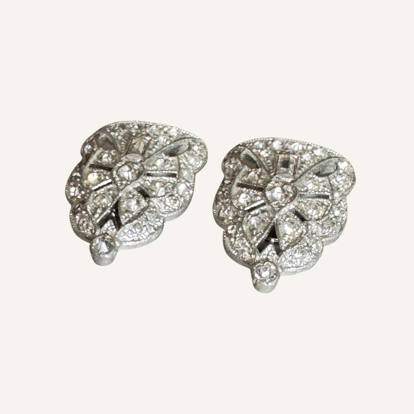 Rare Art Deco Paste Dress Clips Pair | 1930s Silvertone Rhinestone Fur Clips | Patent No. 185-2188