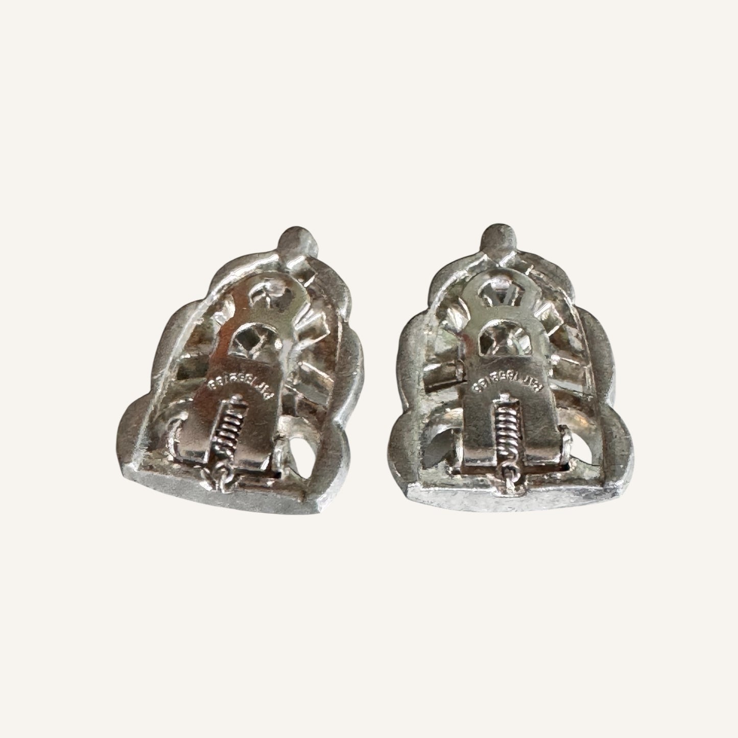 Rare Art Deco Paste Dress Clips Pair | 1930s Silvertone Rhinestone Fur Clips | Patent No. 185-2188