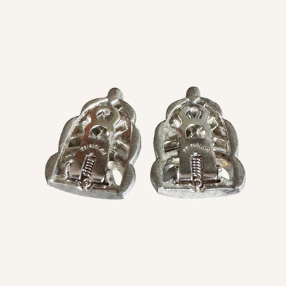 Rare Art Deco Paste Dress Clips Pair | 1930s Silvertone Rhinestone Fur Clips | Patent No. 185-2188