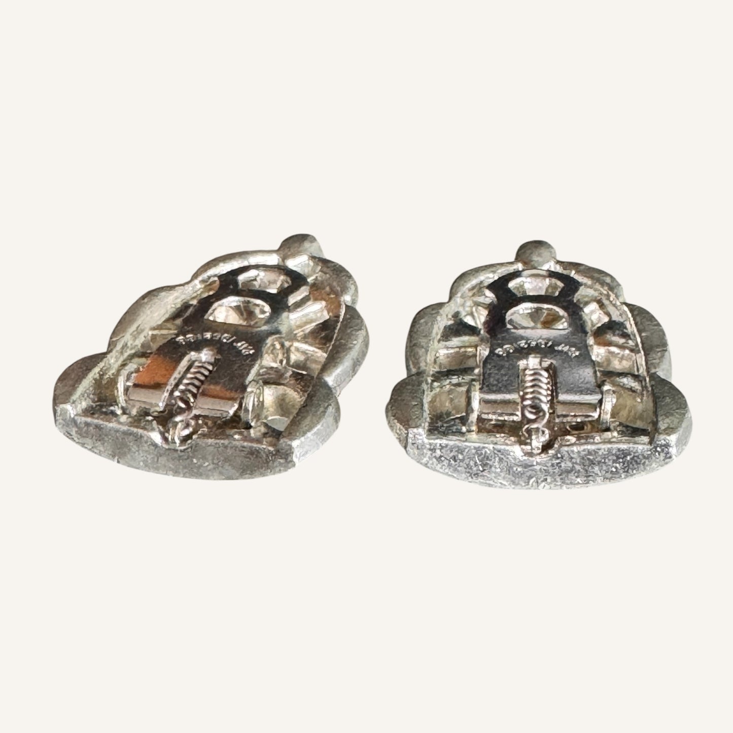 Rare Art Deco Paste Dress Clips Pair | 1930s Silvertone Rhinestone Fur Clips | Patent No. 185-2188