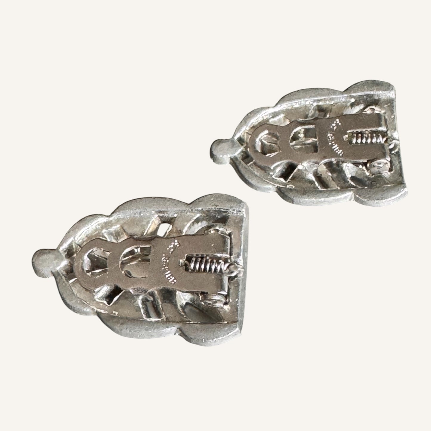 Rare Art Deco Paste Dress Clips Pair | 1930s Silvertone Rhinestone Fur Clips | Patent No. 185-2188