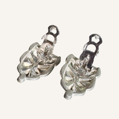 Rare Art Deco Paste Dress Clips Pair | 1930s Silvertone Rhinestone Fur Clips | Patent No. 185-2188