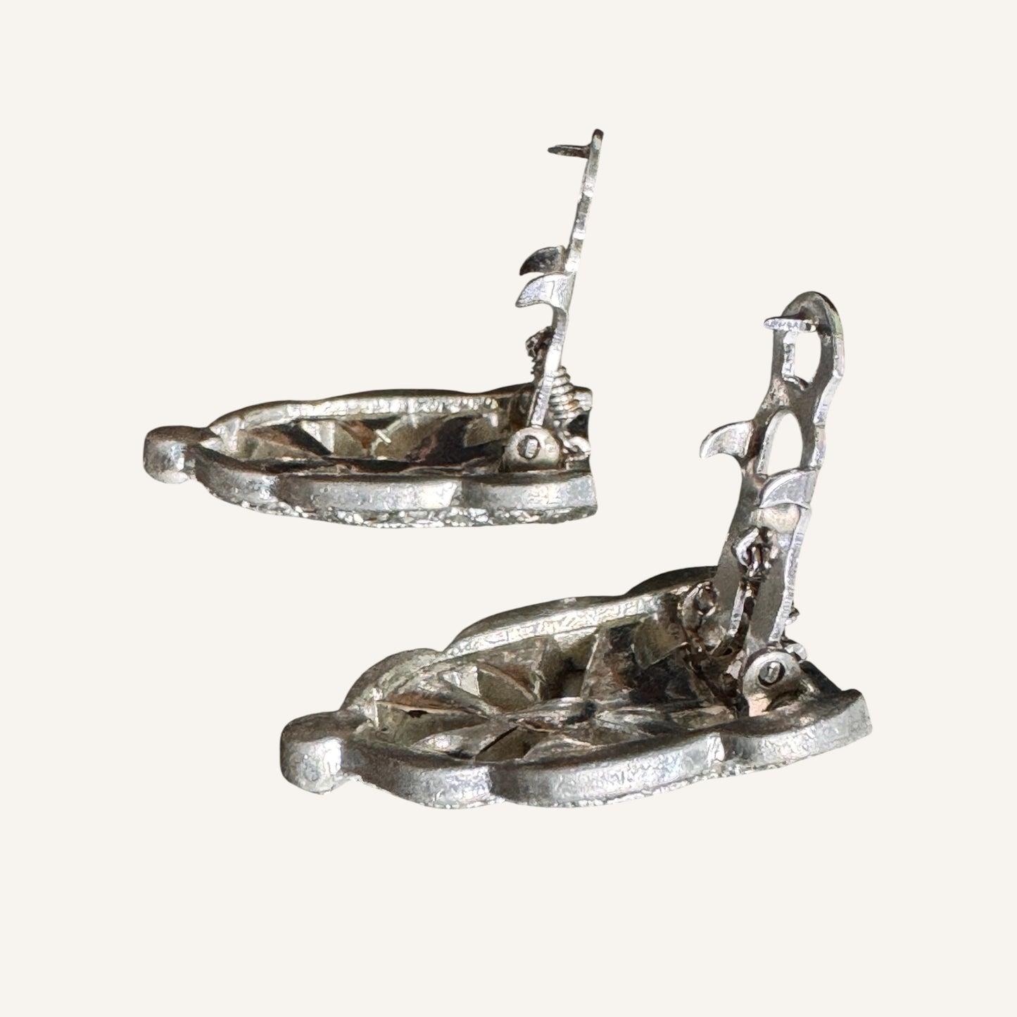 Rare Art Deco Paste Dress Clips Pair | 1930s Silvertone Rhinestone Fur Clips | Patent No. 185-2188