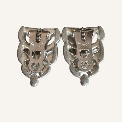 Rare Art Deco Paste Dress Clips Pair | 1930s Silvertone Rhinestone Fur Clips | Patent No. 185-2188