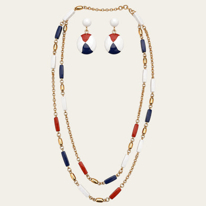 Vintage Crown Trifari Americana Lucite Demi-Parure Long Station Necklace & Matching Clip Earrings