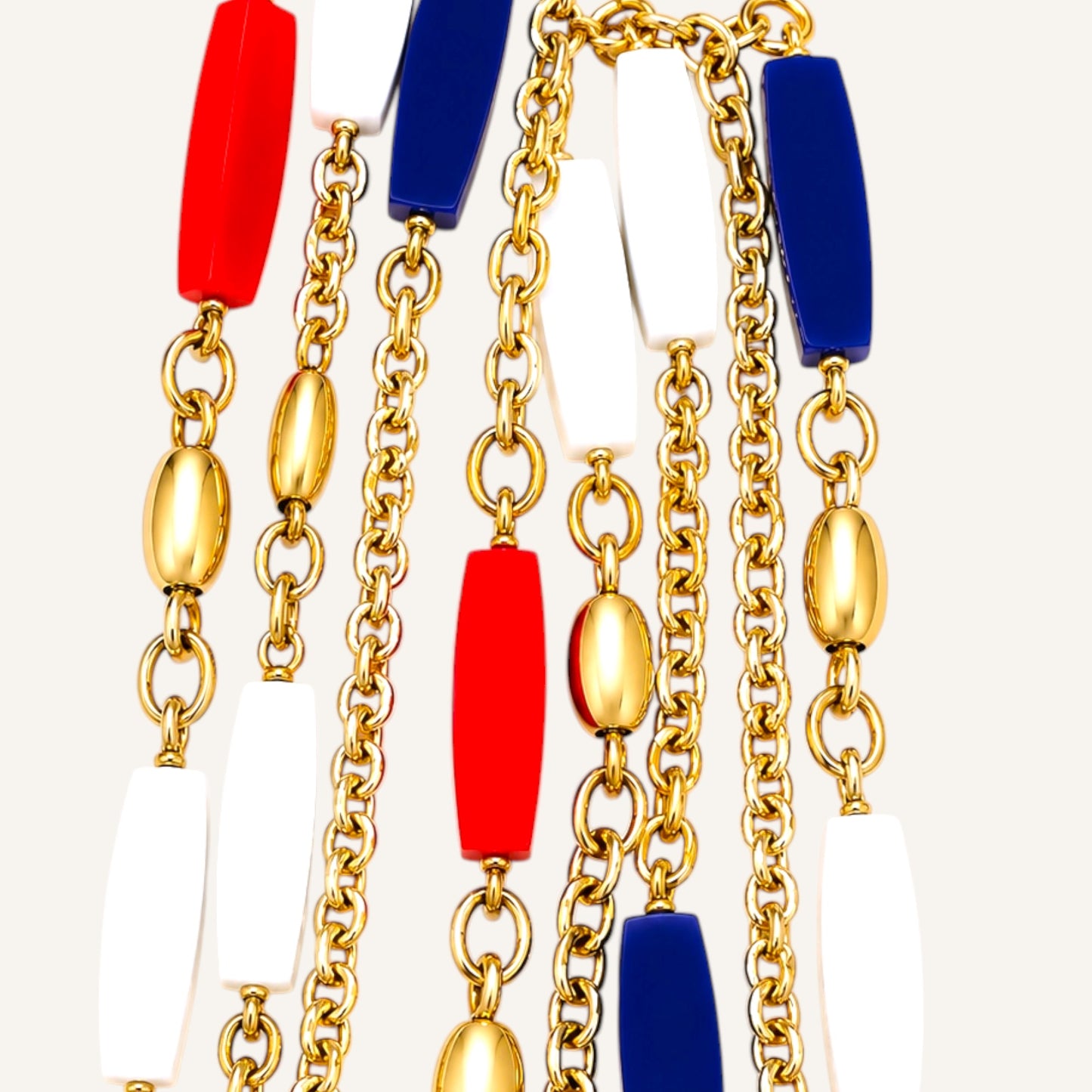Vintage Crown Trifari Americana Lucite Demi-Parure Long Station Necklace & Matching Clip Earrings