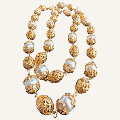St. John Baroque Pearl & Filigree Station Necklace 1990s Vintage Couture