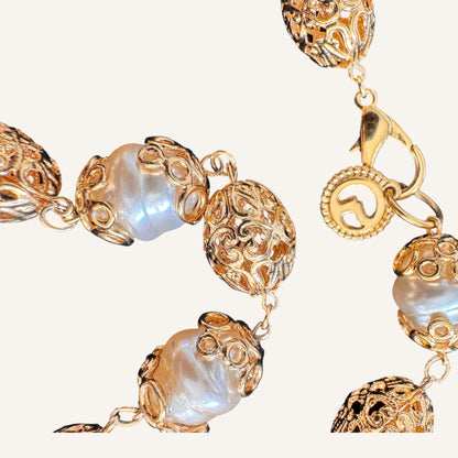 St. John Baroque Pearl & Filigree Station Necklace 1990s Vintage Couture