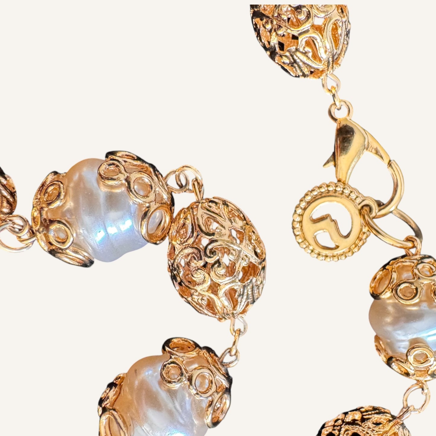 St. John Baroque Pearl & Filigree Station Necklace 1990s Vintage Couture