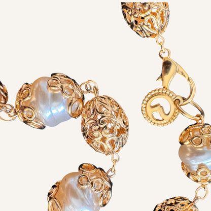 St. John Baroque Pearl & Filigree Station Necklace 1990s Vintage Couture