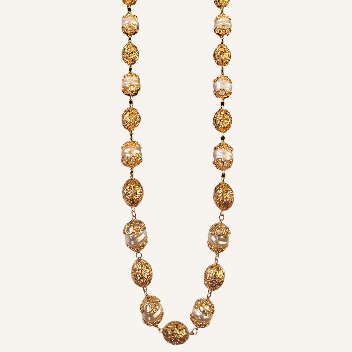 St. John Baroque Pearl & Filigree Station Necklace 1990s Vintage Couture